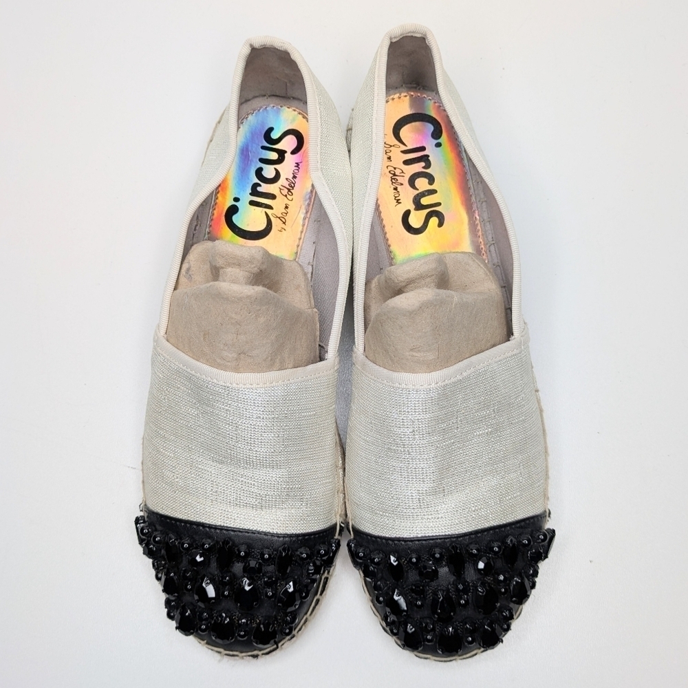 Circus By Sam Edelman Linda Gemstone Espadrilles Loafers Cream Black Size 9